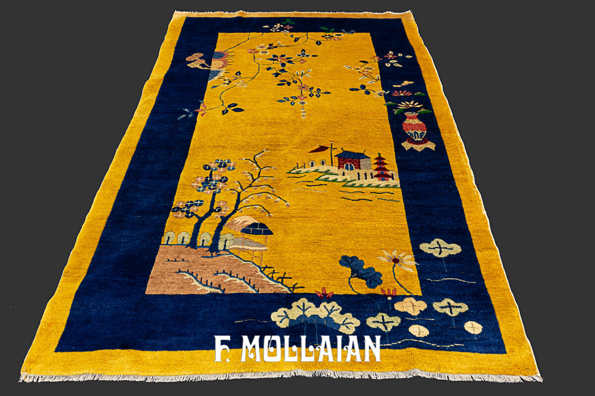 Yellowish Decorative Antique Chinese Peking Rugs n°:791696